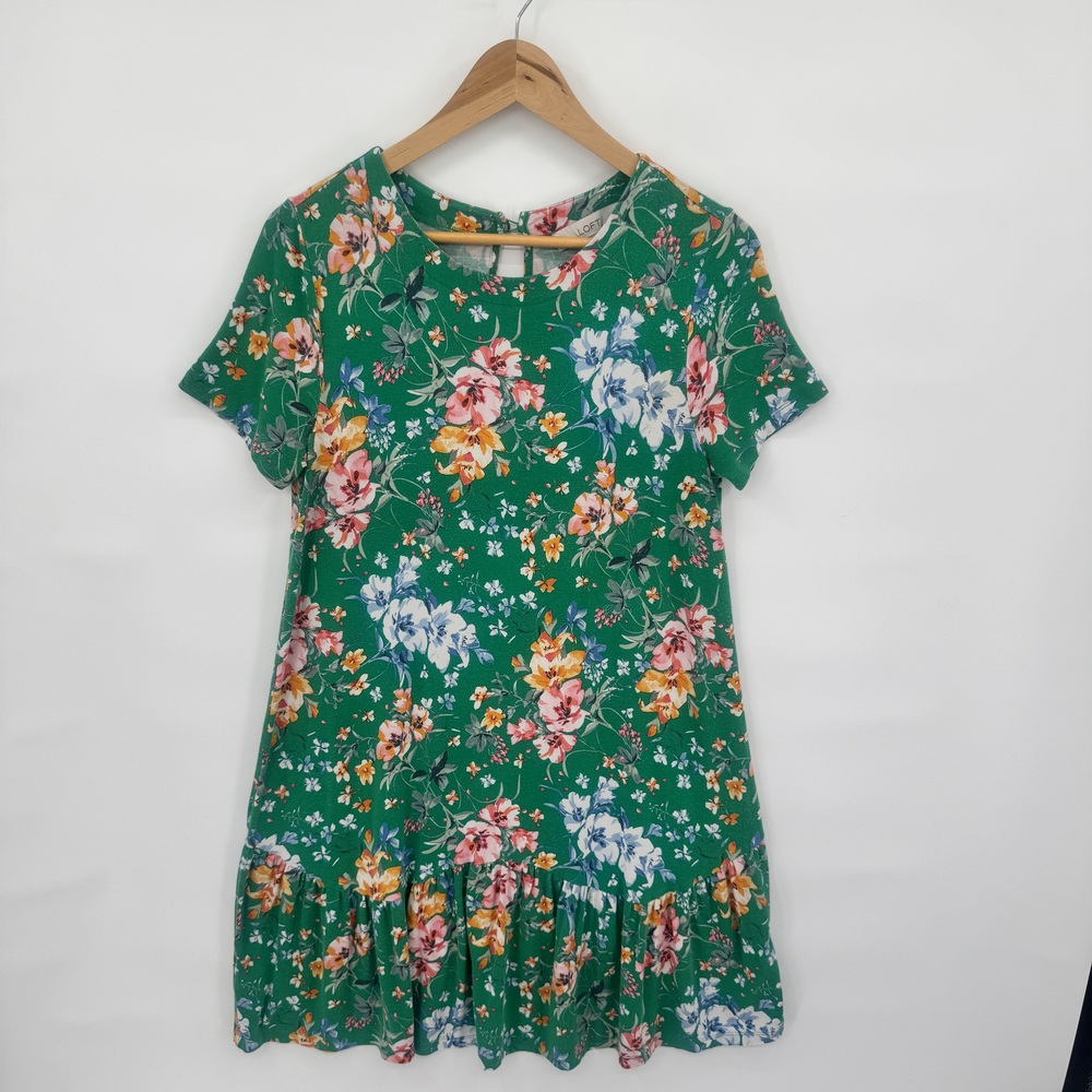Loft Botanical Floral Rayon Spandex Ruffle Hem Short Sleeve Dress MP